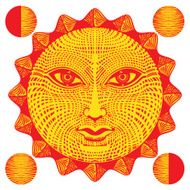 Sun face woodcut