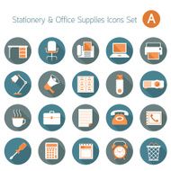 Office Supplies and Stationery Objects Flat Icons Set A