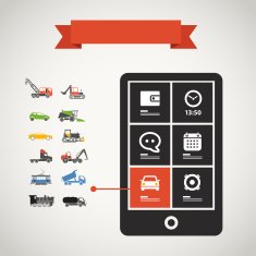 Modern mobile phone with transport silhouettes