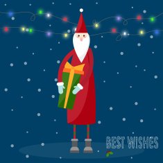 illustration with Santa gift hand-drawing best wishes and shining lights