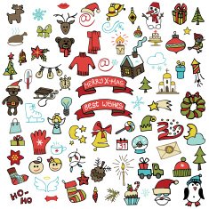 Christmas new year icons set Colored Doodle sketchy N2