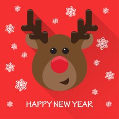 new year vector background with cute funny cartoon deer