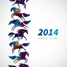 Seamless vector border of running horses