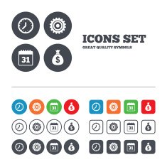 Business signs Calendar and USD money bag icons N17