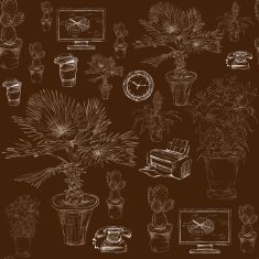 Seamless office stationery with decorative flowers pattern