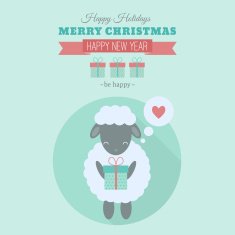 New Year card with sheep in flat N2