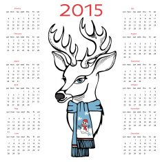 New year 2015 calendar with reindeer