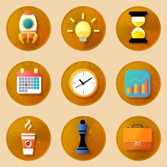 Wooden business icons set