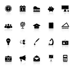 School icons with reflect on white background