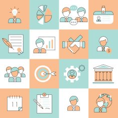Business management icons flat line