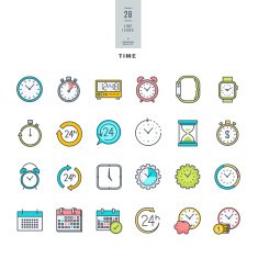 Line modern color icons set on the theme of time