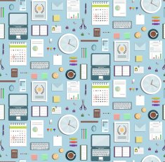 Colored Seamless Pattern Office Supplies Flat Style Business Wallpaper