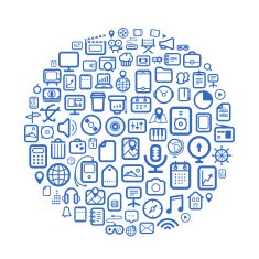 Abstract speech cloud of different web icons