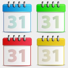Four colored calendar icons
