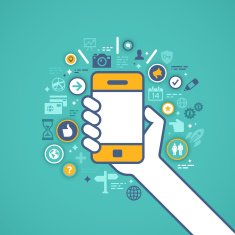 Hand Holding Mobile Phone with Apps