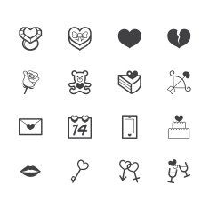 valentine day black icon set on white background