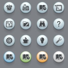 Organizer icons with color buttons on gray background