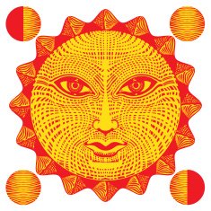 Sun face woodcut