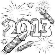 New Year&#039;s Eve 2013 fireworks sketch