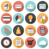 Flat round business and marketing web icons