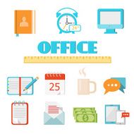 Flat office icon set