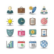 Flat color style Business management icons set