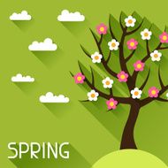 Seasonal illustration with spring tree in flat style N5