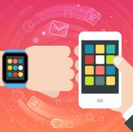 Smart Watch and Smartphone Synchro concept with mobile apps icons