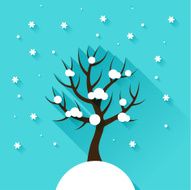 Background with winter tree in flat design style