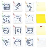 Office icons on post it notes