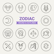 Set of round and outlined zodiac icons