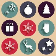 Vector flat Christmas icons in retro style