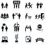 Group power Shopping and consumerism black &amp; white icon set