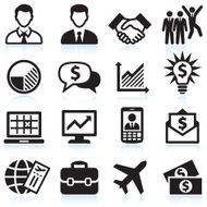 Business Travel and corporate presentation black & white icon set