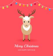 Christmas card with cute deer and garlands