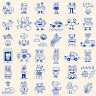 Crazy funny doodle icons set Hand drawn vector illustration