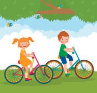 Children ride on the bike