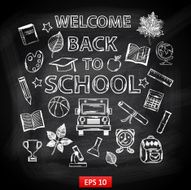 Chalk board Welcome back to school with thematic elements