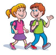 Girl and Boy Walking with Backpacks On