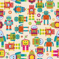 Seamless Tileable Vector Background Pattern with Cute Robots