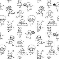 Black and white Kids Doodles seamless Pattern