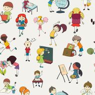 School kids doodle seamless pattern