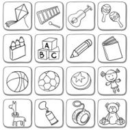 Doodle toy icon set in black and white