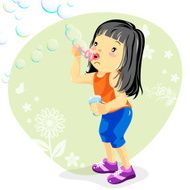 Little Girl Blowing Bubbles in Spring