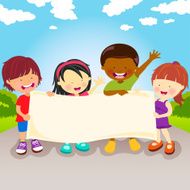 Multi-Ethnic Kids Holding Banner