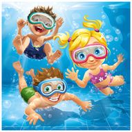 Little Kids jumping swimming and diving in pool