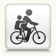 Square Button with Biking Family