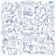 Baby hand drawn doodle set