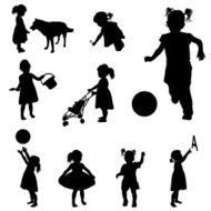 Silhouettes of playing girl