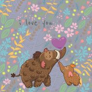 Cartoon vector floral card with mammoth